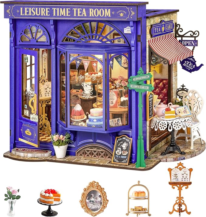 House Kit Leisure Tea Time, 3D Book Nook Openable Bookshelf Decor for Adults
