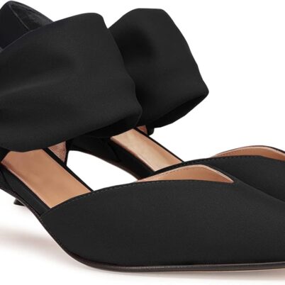 Women Low Kitten Heel Dress Shoes Pointed Toe Slip on Ankle Strap Cutout Elegant Party Wedding Pumps