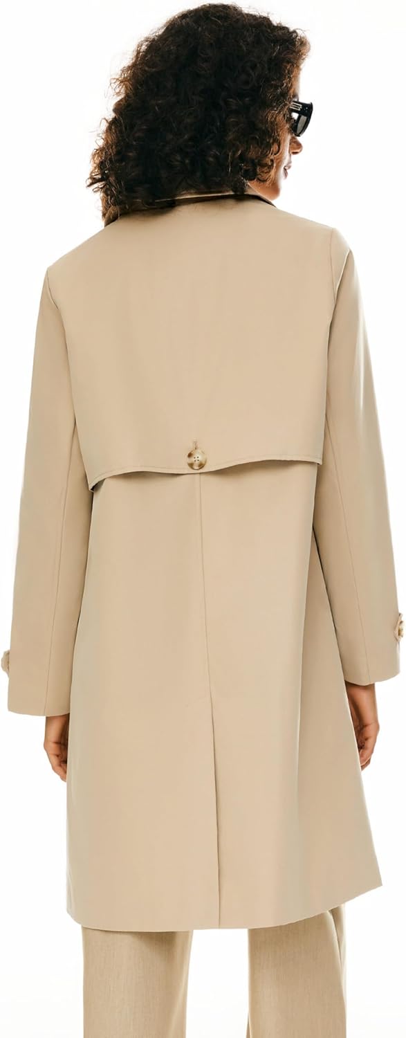 Women's Single Breasted Trench Coat Mid Long Classic Lapel Windproof Slim Outerwear Coats