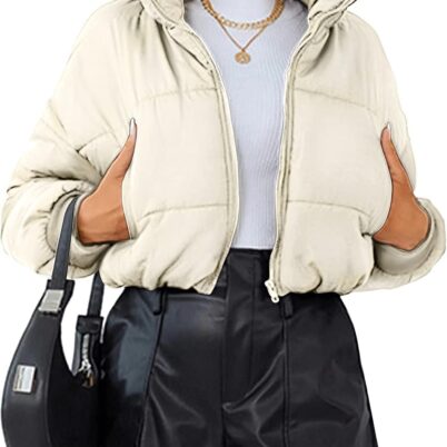 Women Lightweight Warm Cropped Jacket Zipper Puffer Jacket Quilted Short Down Coat