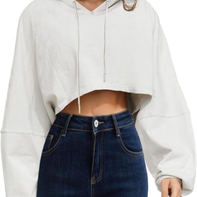 Women's Hoodies Pullover Long Sleeve Cropped Sweatshirt Loose Shirt